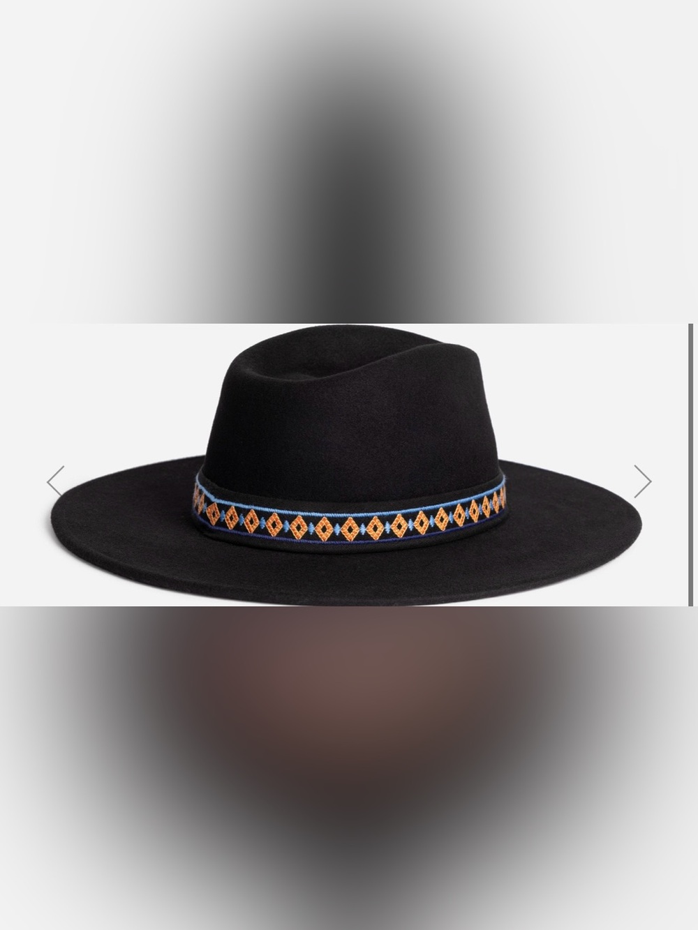 Johnny Was Black Fedora with Blue and Orange patterned banding